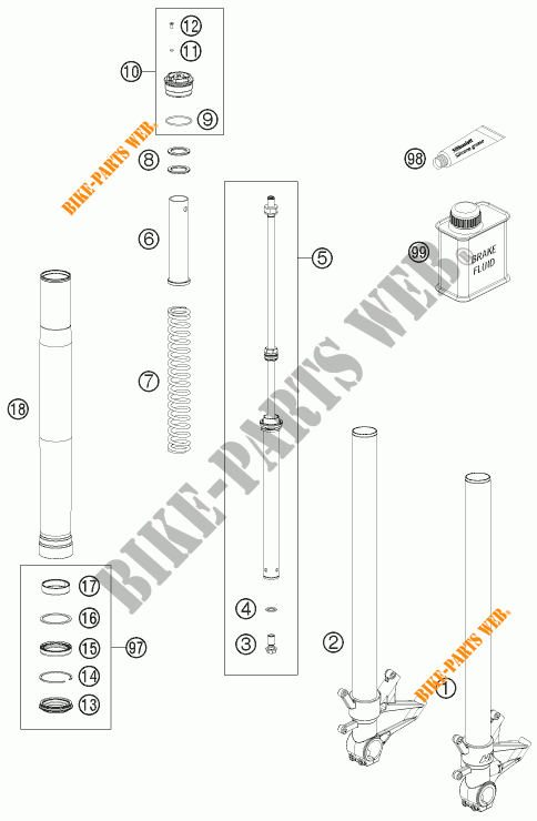 FORCELLA ANTERIORE (COMPONENTI) per KTM 1190 RC8 R BLACK 2011