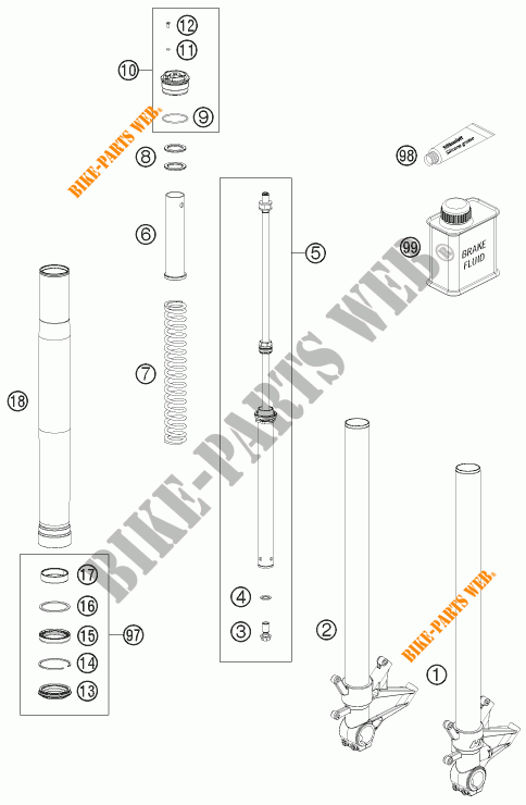 FORCELLA ANTERIORE (COMPONENTI) per KTM 1190 RC8 R WHITE 2011