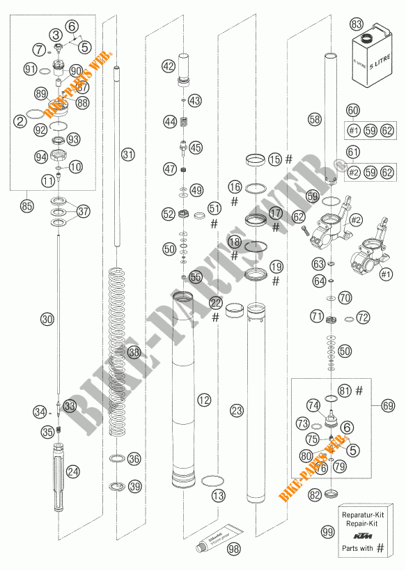 FORCELLA ANTERIORE (COMPONENTI) per KTM 990 ADVENTURE S 2006