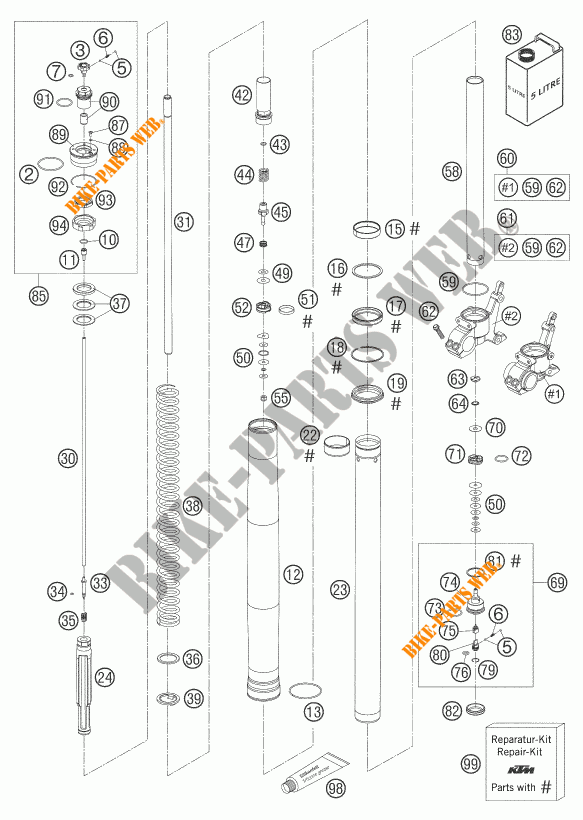 FORCELLA ANTERIORE (COMPONENTI) per KTM 990 ADVENTURE ORANGE ABS 2006