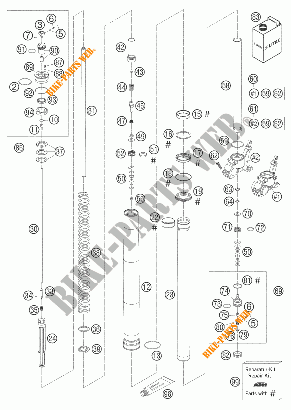 FORCELLA ANTERIORE (COMPONENTI) per KTM 990 ADVENTURE BLACK ABS 2006