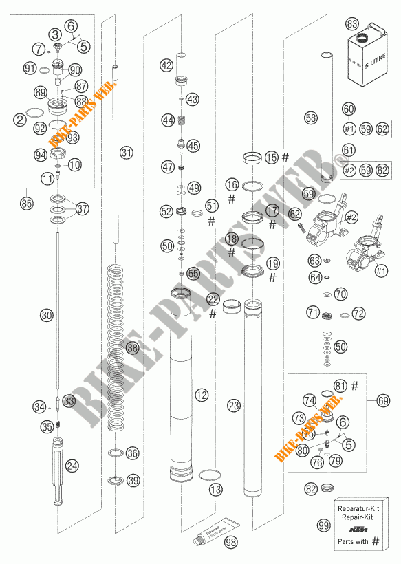 FORCELLA ANTERIORE (COMPONENTI) per KTM 990 ADVENTURE ORANGE ABS 2006