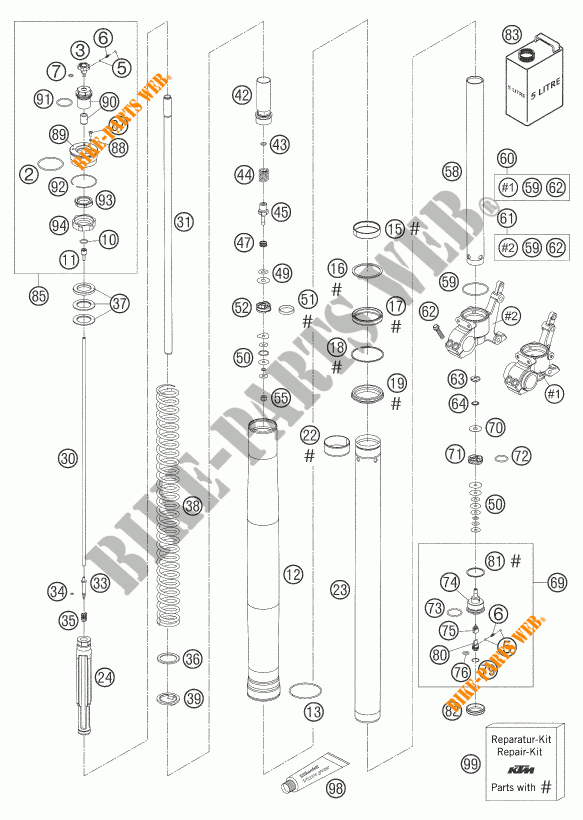 FORCELLA ANTERIORE (COMPONENTI) per KTM 950 ADVENTURE S 2005
