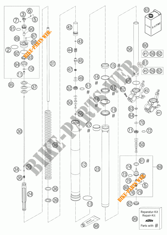 FORCELLA ANTERIORE (COMPONENTI) per KTM 950 ADVENTURE ORANGE 2005