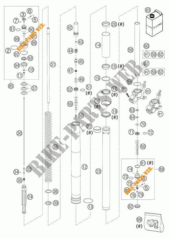 FORCELLA ANTERIORE (COMPONENTI) per KTM 950 ADVENTURE ORANGE LOW 2004