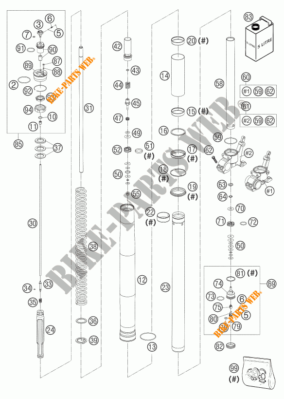 FORCELLA ANTERIORE (COMPONENTI) per KTM 950 ADVENTURE ORANGE LOW 2004