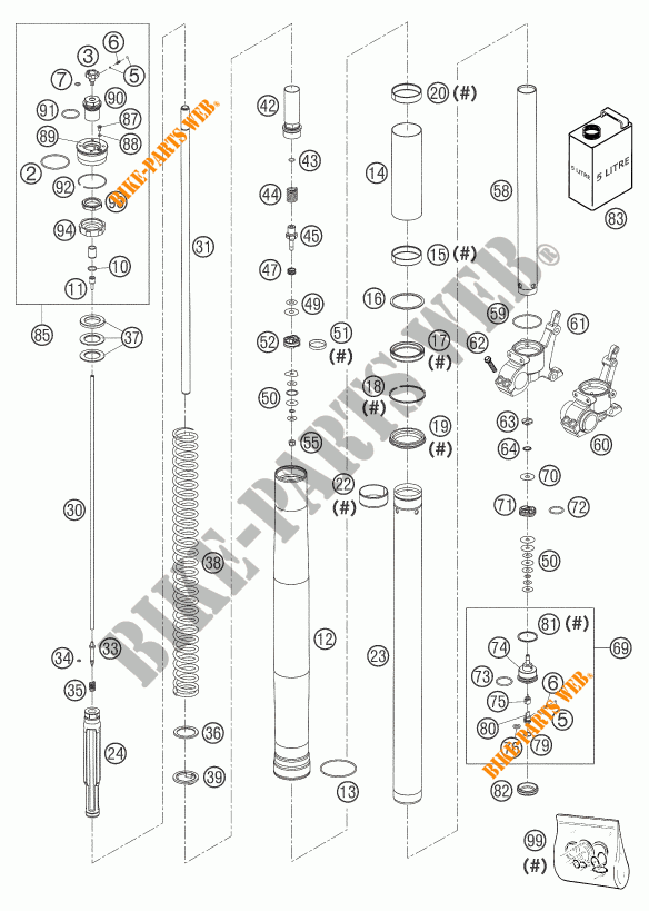 FORCELLA ANTERIORE (COMPONENTI) per KTM 950 ADVENTURE ORANGE LOW 2003