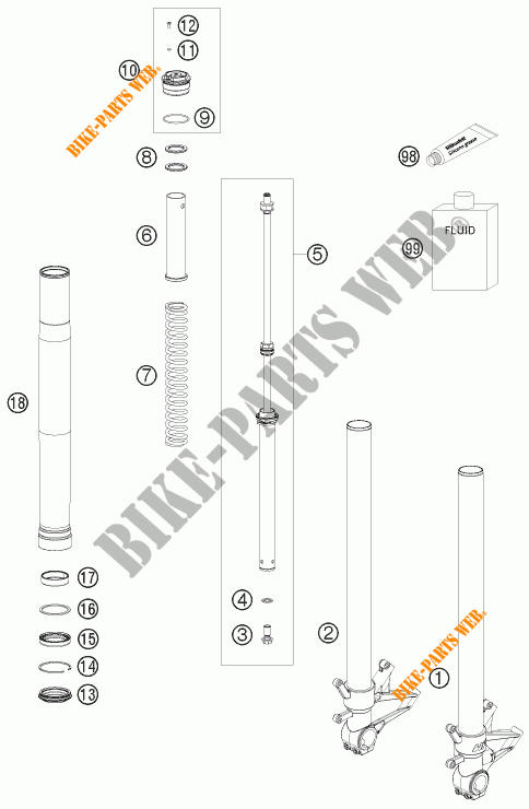 FORCELLA ANTERIORE (COMPONENTI) per KTM 1190 RC8 ORANGE 2010