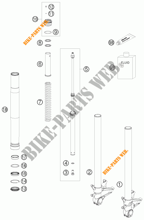 FORCELLA ANTERIORE (COMPONENTI) per KTM 1190 RC8 BLACK 2010