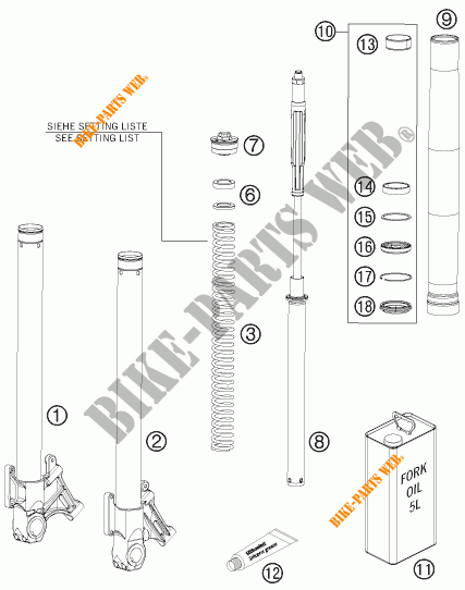 FORCELLA ANTERIORE (COMPONENTI) per KTM 990 SUPERMOTO R 2011
