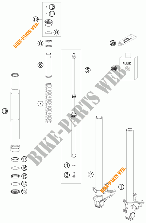 FORCELLA ANTERIORE (COMPONENTI) per KTM 1190 RC8 WHITE 2010