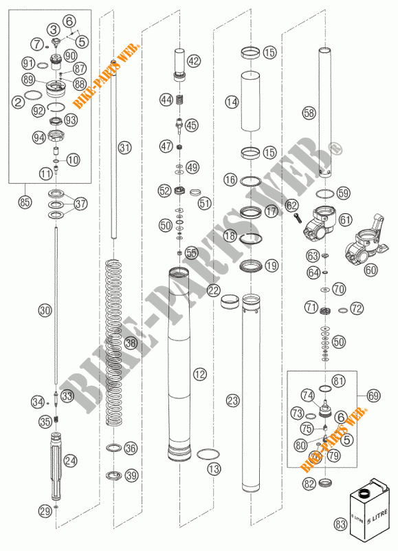 FORCELLA ANTERIORE (COMPONENTI) per KTM 660 SM FACTORY REPLICA 2002