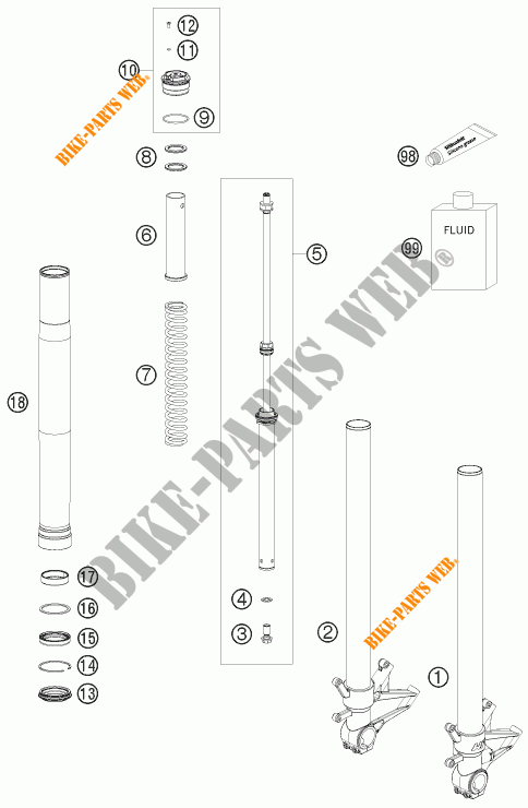FORCELLA ANTERIORE (COMPONENTI) per KTM 1190 RC8 ORANGE 2010