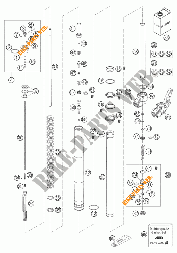 FORCELLA ANTERIORE (COMPONENTI) per KTM 640 LC4 SUPERMOTO ORANGE 2006