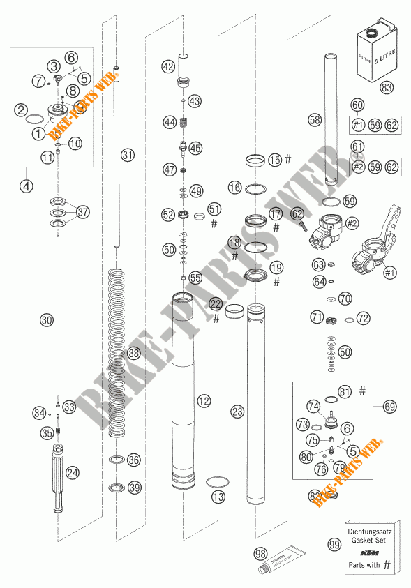 FORCELLA ANTERIORE (COMPONENTI) per KTM 640 LC4 SUPERMOTO WHITE 2005