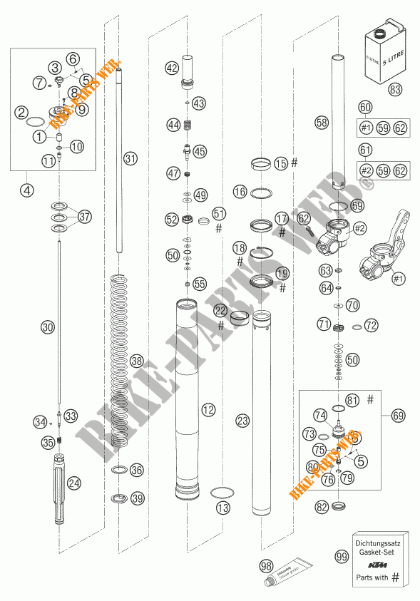 FORCELLA ANTERIORE (COMPONENTI) per KTM 640 LC4 SUPERMOTO ORANGE 2005