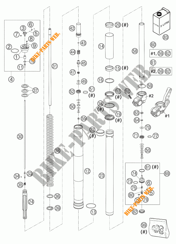 FORCELLA ANTERIORE (COMPONENTI) per KTM 640 LC4 SUPERMOTO ORANGE 2004