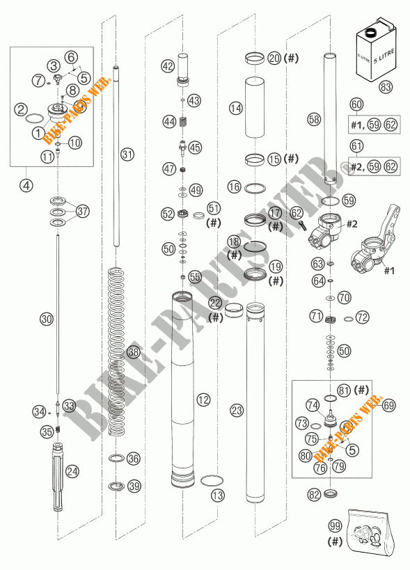 FORCELLA ANTERIORE (COMPONENTI) per KTM 640 LC4 SUPERMOTO PRESTIGE 2004