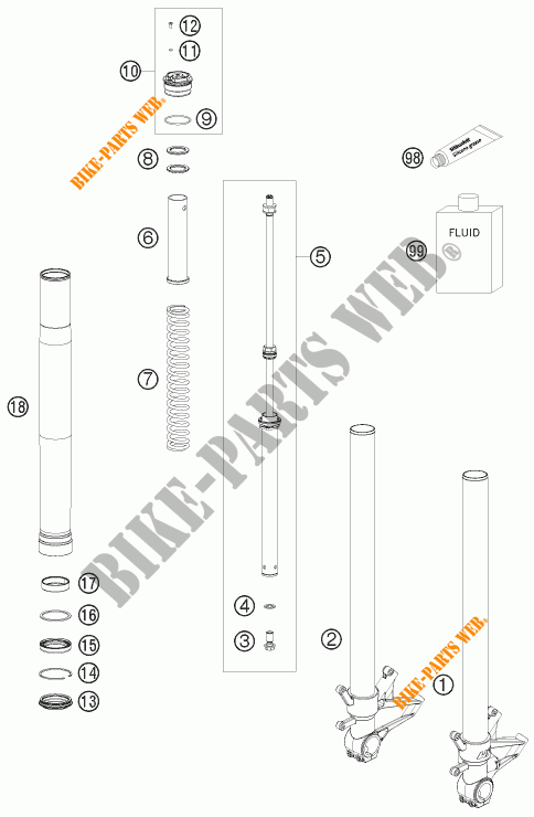FORCELLA ANTERIORE (COMPONENTI) per KTM 1190 RC8 ORANGE 2009