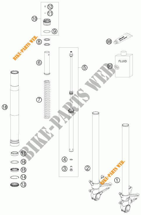FORCELLA ANTERIORE (COMPONENTI) per KTM 1190 RC8 WHITE 2009