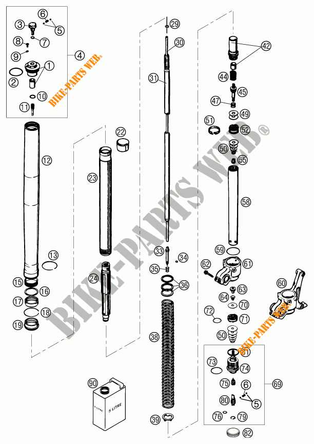 FORCELLA ANTERIORE (COMPONENTI) per KTM 625 SC SUPER-MOTO 2002
