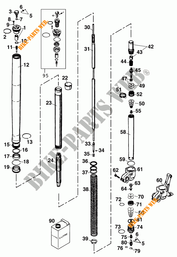 FORCELLA ANTERIORE (COMPONENTI) per KTM 620 SC SUPER-MOTO 2001