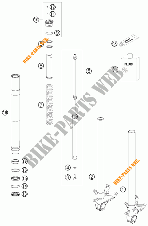 FORCELLA ANTERIORE (COMPONENTI) per KTM 1190 RC8 2009