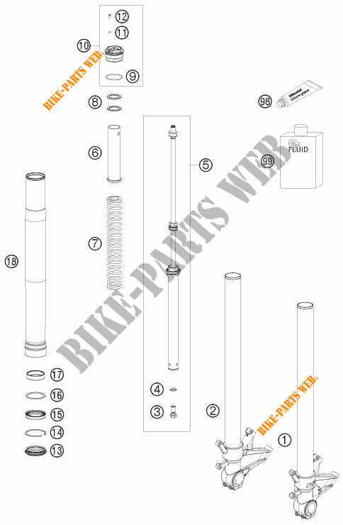 FORCELLA ANTERIORE (COMPONENTI) per KTM 1190 RC8 BLACK 2009