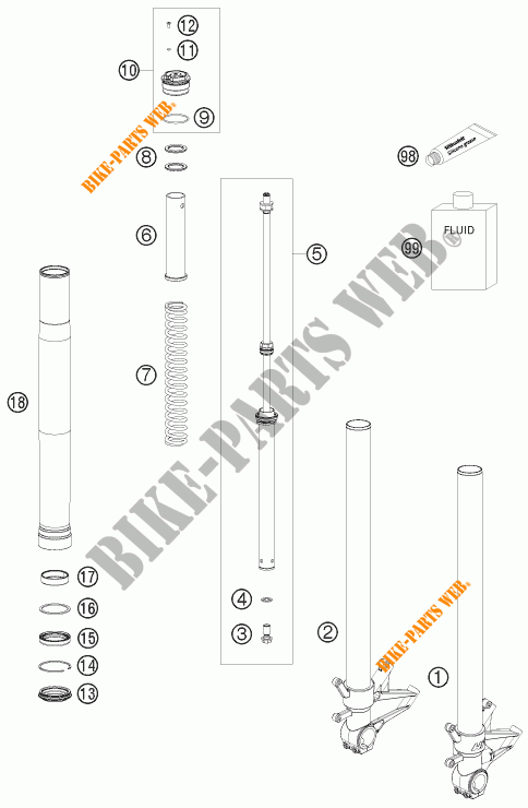 FORCELLA ANTERIORE (COMPONENTI) per KTM 1190 RC8 BLACK RRS 2009