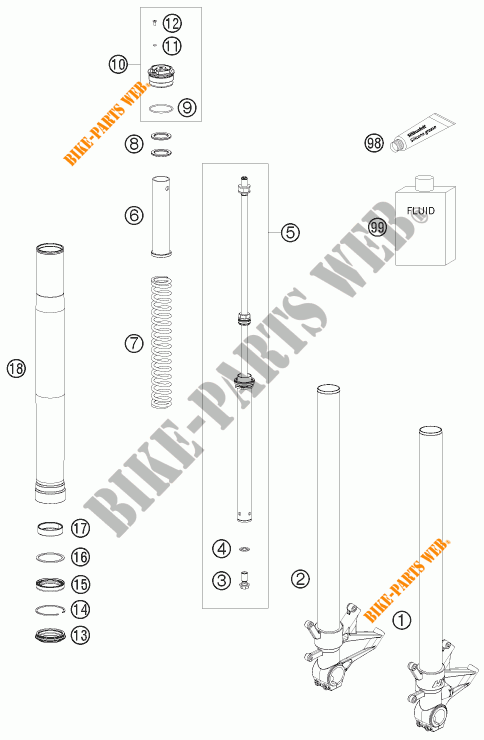 FORCELLA ANTERIORE (COMPONENTI) per KTM 1190 RC8 WHITE 2009