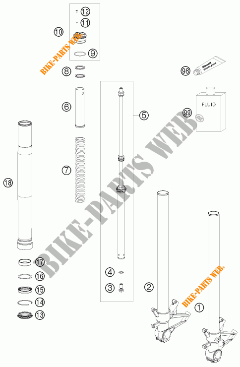 FORCELLA ANTERIORE (COMPONENTI) per KTM 1190 RC8 BLACK 2009