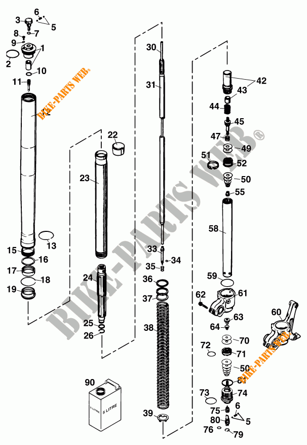 FORCELLA ANTERIORE (COMPONENTI) per KTM 380 MXC 2000