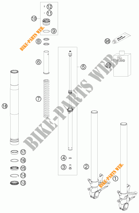 FORCELLA ANTERIORE (COMPONENTI) per KTM 1190 RC8 ORANGE 2009