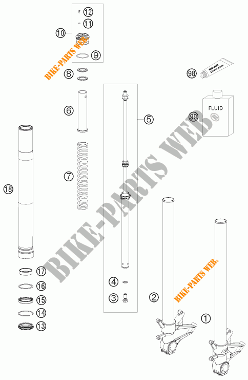 FORCELLA ANTERIORE (COMPONENTI) per KTM 1190 RC8 WHITE 2008