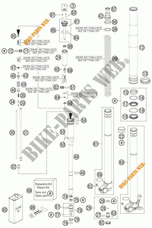 FORCELLA ANTERIORE (COMPONENTI) per KTM 300 XC 2012