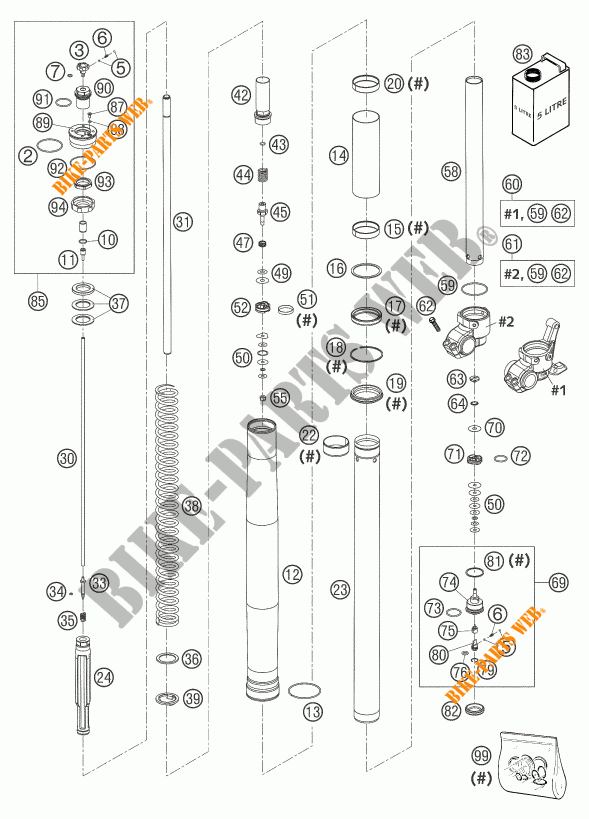 FORCELLA ANTERIORE (COMPONENTI) per KTM 450 XC CROSS COUNTRY 2004
