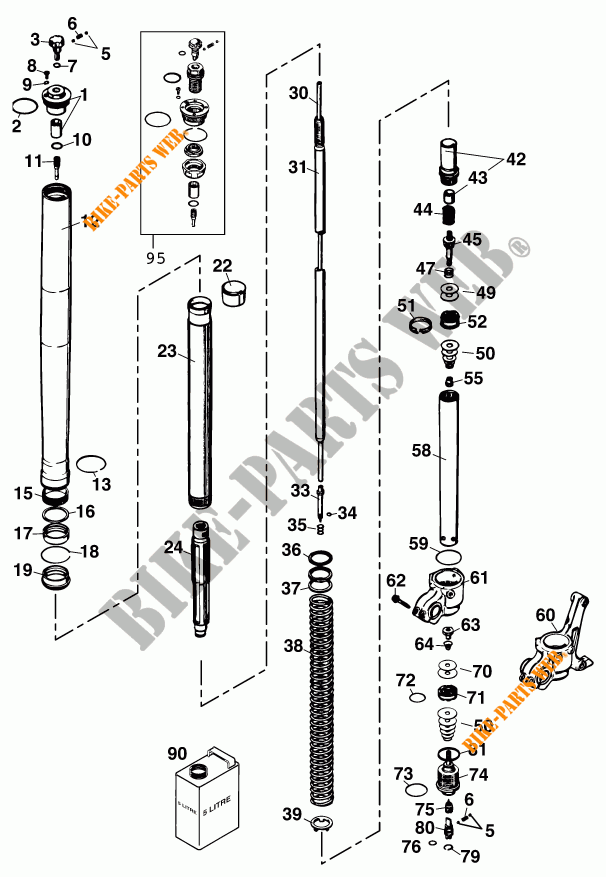 FORCELLA ANTERIORE (COMPONENTI) per KTM 400 MXC RACING 2001