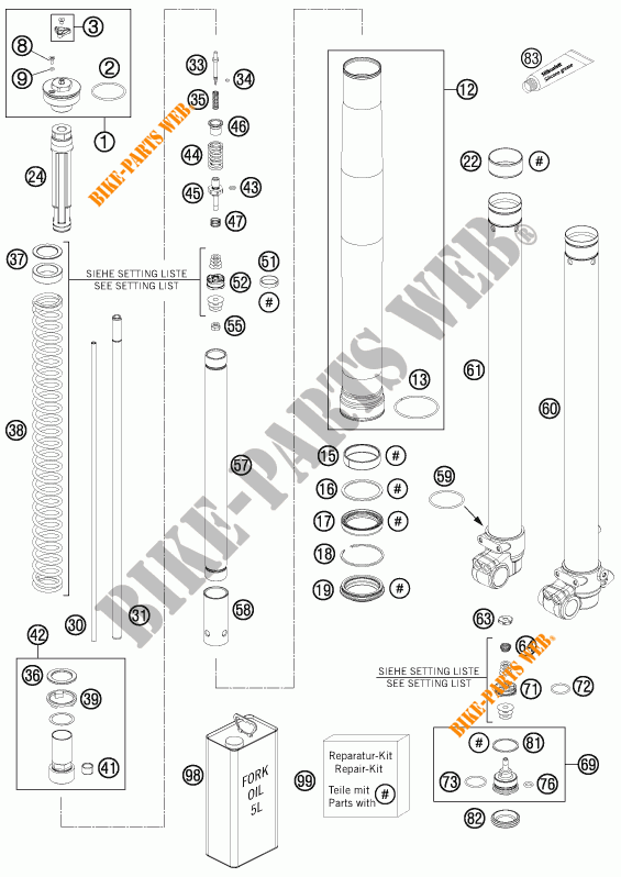 FORCELLA ANTERIORE (COMPONENTI) per KTM FREERIDE 250 R 2015