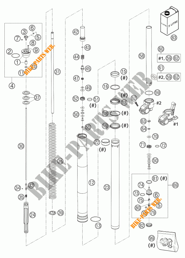 FORCELLA ANTERIORE (COMPONENTI) per KTM 640 LC4 ENDURO ORANGE 2004
