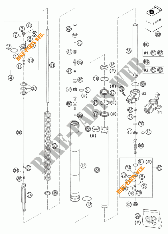 FORCELLA ANTERIORE (COMPONENTI) per KTM 640 LC4 ENDURO ORANGE 12L 2004