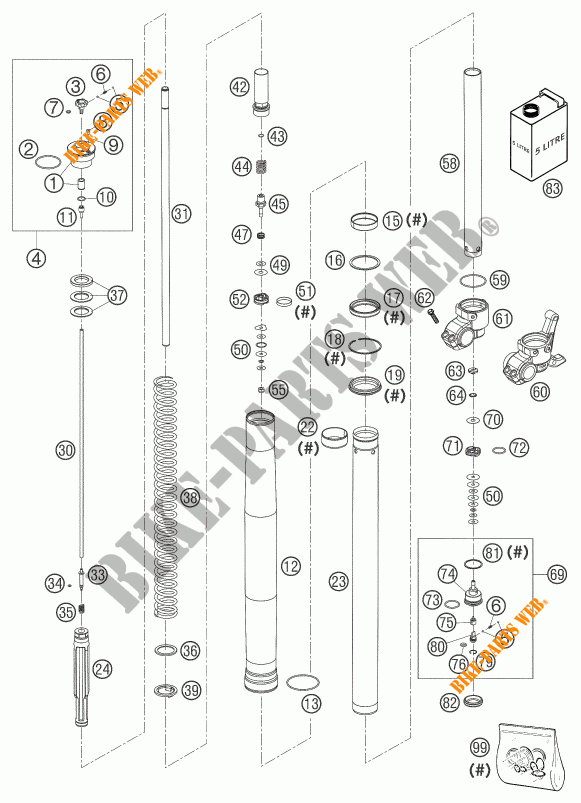 FORCELLA ANTERIORE (COMPONENTI) per KTM 640 LC4 ENDURO ORANGE 12L 2003
