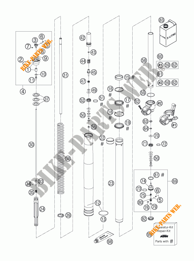 FORCELLA ANTERIORE (COMPONENTI) per KTM 625 SXC 2007
