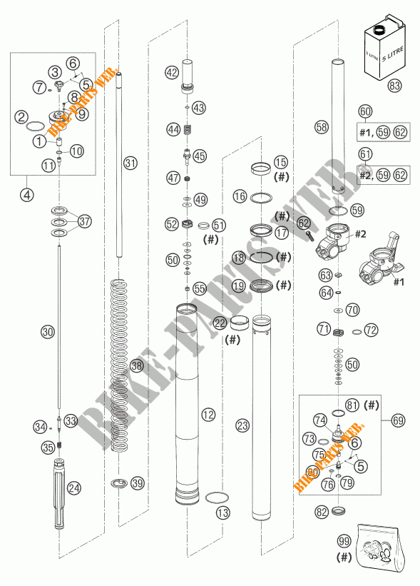 FORCELLA ANTERIORE (COMPONENTI) per KTM 625 SXC 2004