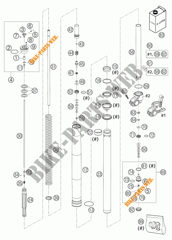 FORCELLA ANTERIORE (COMPONENTI) per KTM 625 SXC 2004