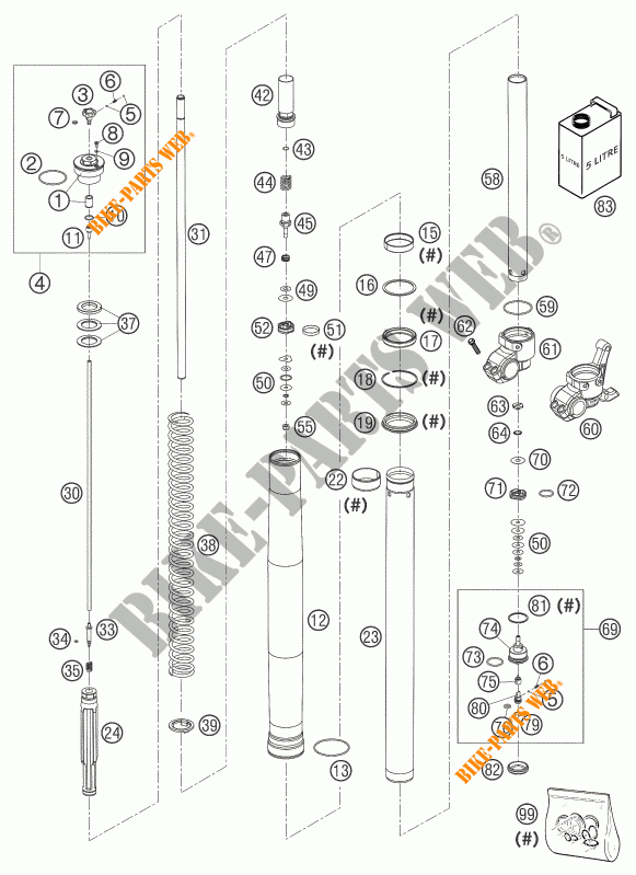 FORCELLA ANTERIORE (COMPONENTI) per KTM 625 SXC 2003