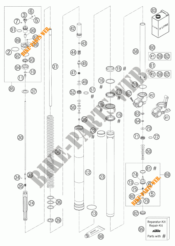 FORCELLA ANTERIORE (COMPONENTI) per KTM 660 RALLY FACTORY REPLICA 2007