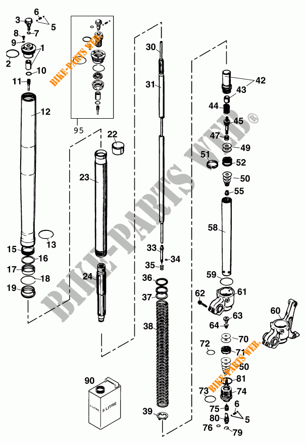 FORCELLA ANTERIORE (COMPONENTI) per KTM 520 EXC RACING SIX DAYS 2001