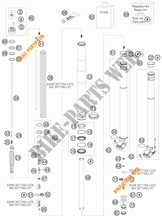FORCELLA ANTERIORE (COMPONENTI) per KTM 530 EXC-R 2008