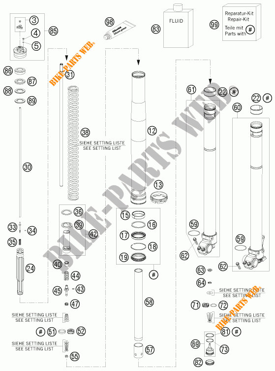 FORCELLA ANTERIORE (COMPONENTI) per KTM 530 EXC CHAMPION EDITION 2010
