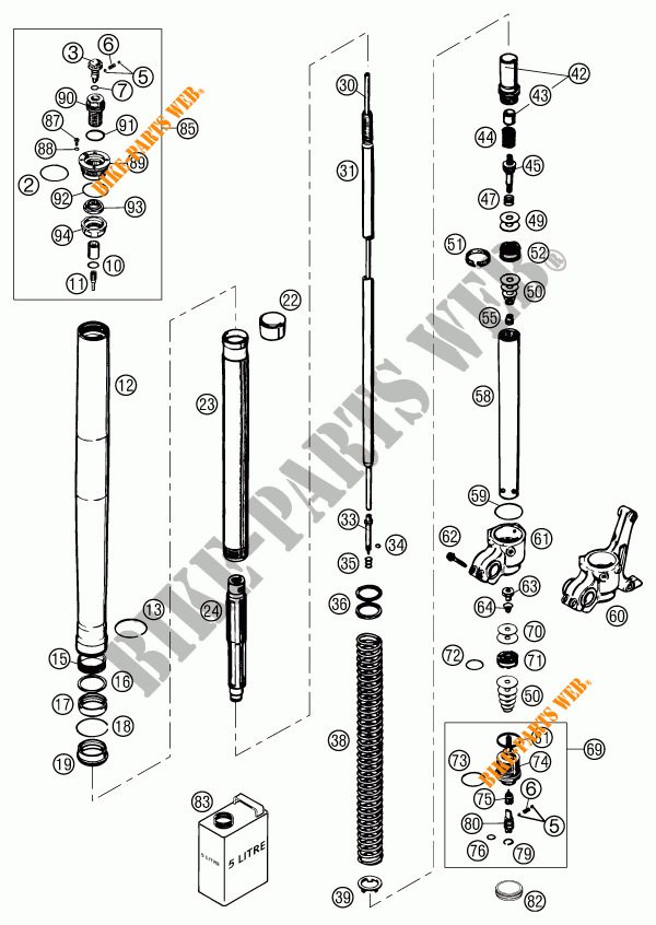 FORCELLA ANTERIORE (COMPONENTI) per KTM 540 SXS RACING 2002